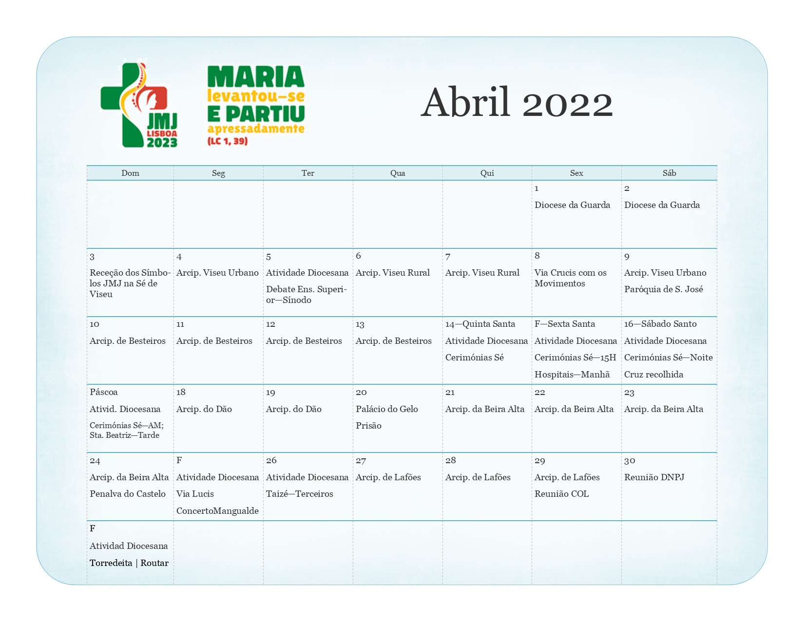 Peregrinação dos Símbolos da Jornada Mundial da Juventude na Diocese de Viseu